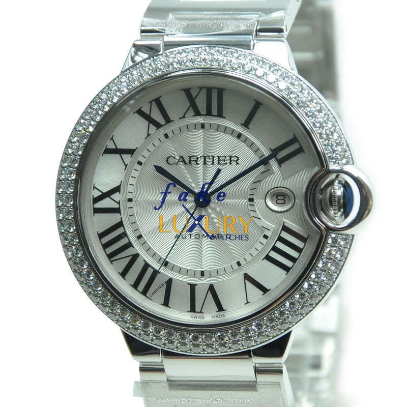 Cartier WE9009Z3 Ballon Bleu Auto 42mm 18kt White Gold Diamond Bezel Replica Watch - Image 3
