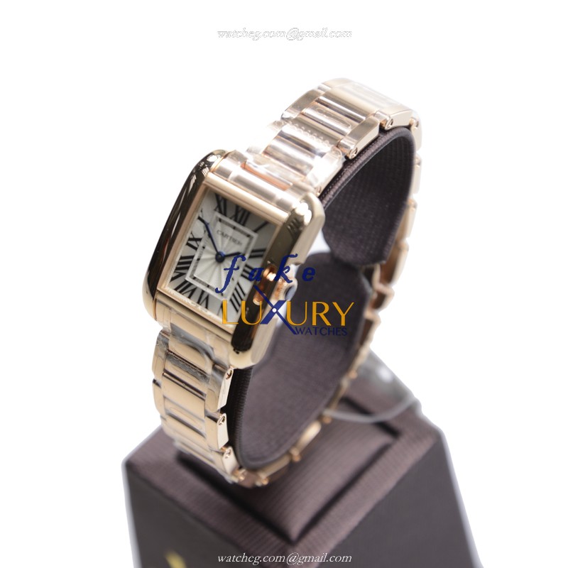 Cartier W5310013 TANK Quartz 18kt Rose Gold Replica Watch, Silver Dial, Gold Strap - Image 3