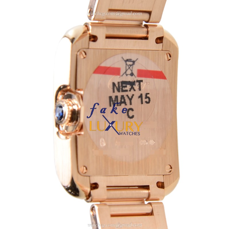 Cartier W5310013 TANK Quartz 18kt Rose Gold Replica Watch, Silver Dial, Gold Strap - Image 4