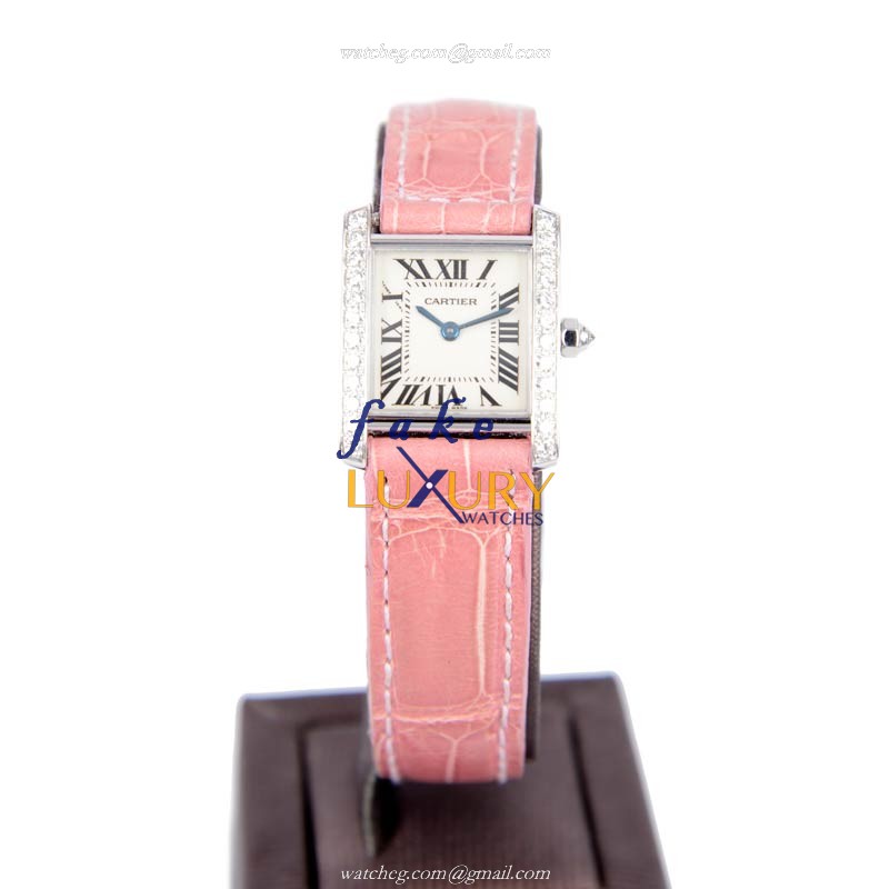 -WE100251 - Cartier TANK Quartz Replica Watch - 18kt White Gold & Diamond - White Dial - Image 2