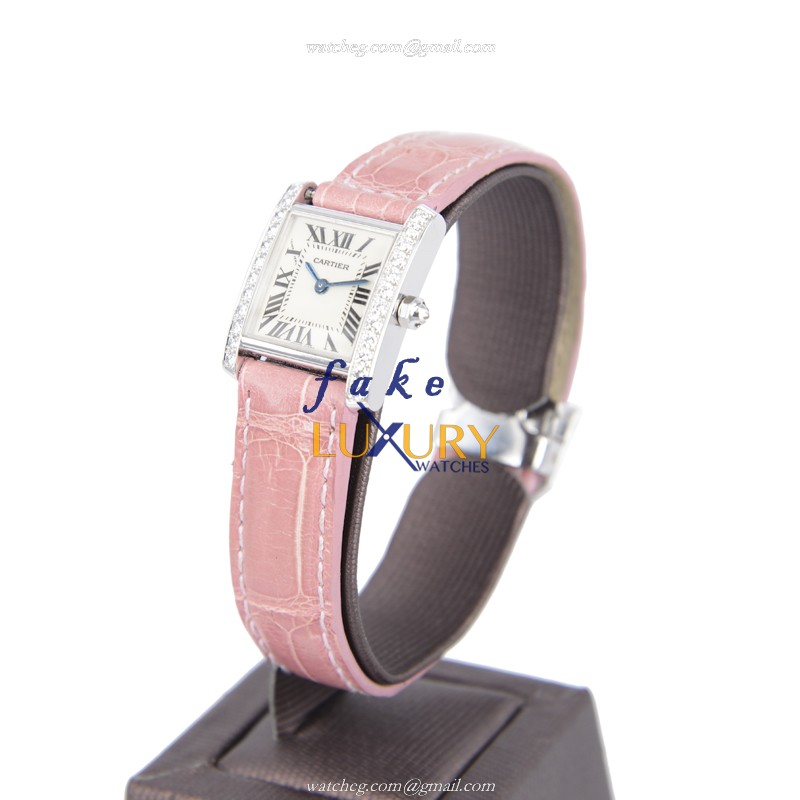 -WE100251 - Cartier TANK Quartz Replica Watch - 18kt White Gold & Diamond - White Dial - Image 3