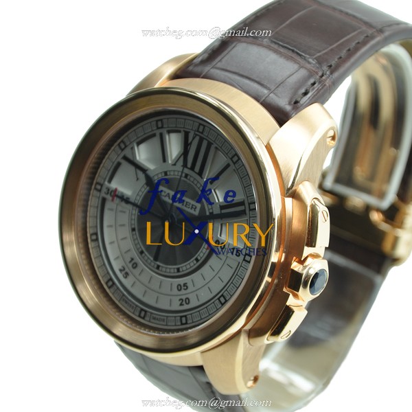 Cartier W7100004 Manual Wind 18kt Rose Gold Replica Watch, Swiss Movement, Gray Dial, Dark Brown - Image 3