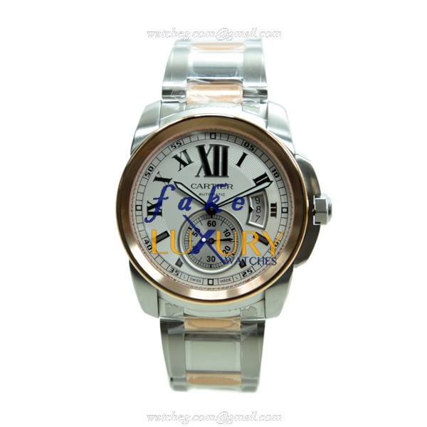Cartier W7100036 CALIBRE DE CARTIER Automatic 18kt Rose Gold & Steel - Replica Watch - 42mm Silver - Image 2