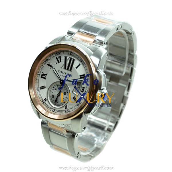 Cartier W7100036 CALIBRE DE CARTIER Automatic 18kt Rose Gold & Steel - Replica Watch - 42mm Silver - Image 3
