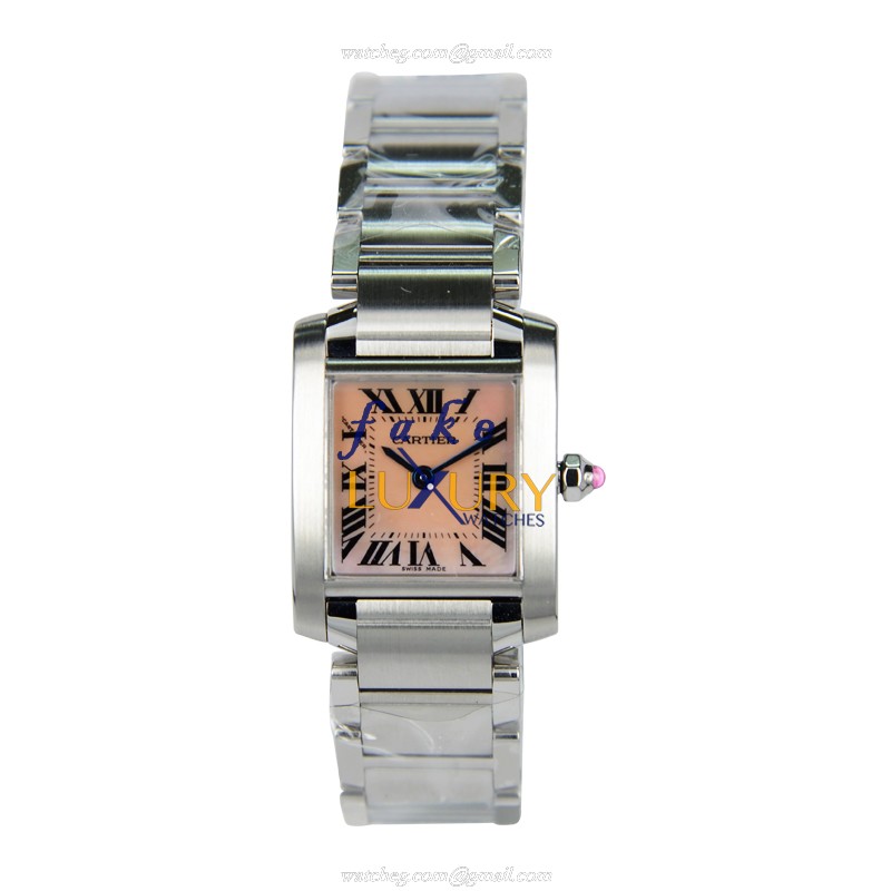 Cartier W51030Q3 TANK Quartz Stainless Steel Replica Watch, Pink Dial, Silver Strap - Image 2