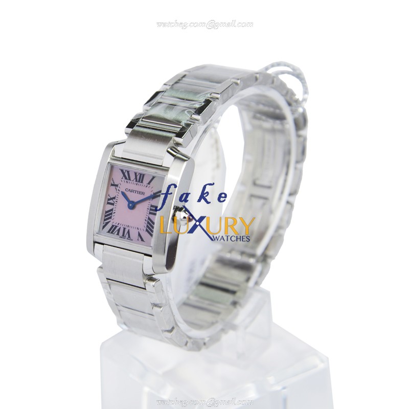 Cartier W51030Q3 TANK Quartz Stainless Steel Replica Watch, Pink Dial, Silver Strap - Image 3