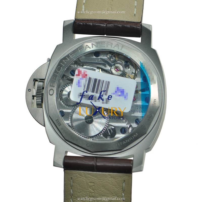 Panerai PAM00176 LUMINOR Manual Wind Titanium Replica Watch - Black Dial, Dark Brown Alligator Strap - Image 3
