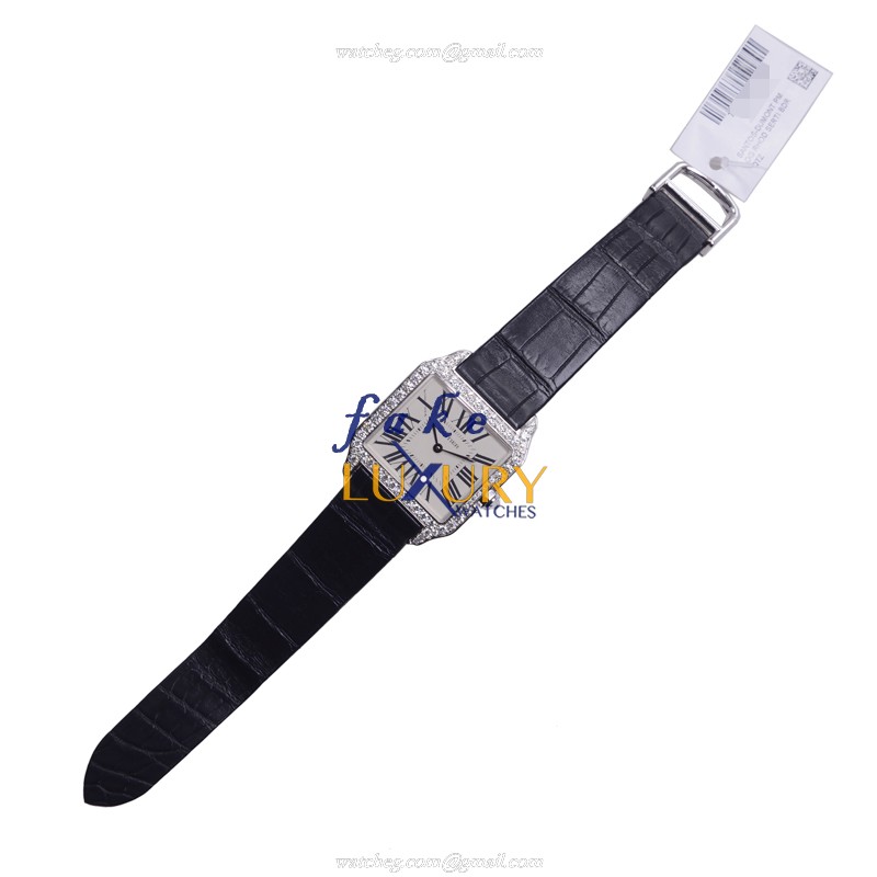 Cartier WH100251 Santos Replica Watch, Quartz Movement, 18kt White Gold Diamond Case, Silver Dial - Image 2