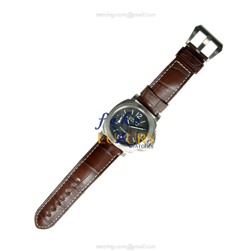 Panerai PAM00177 LUMINOR Manual Wind Titanium Replica Watch - Black Dial, Dark Brown Alligator Strap - Image 2