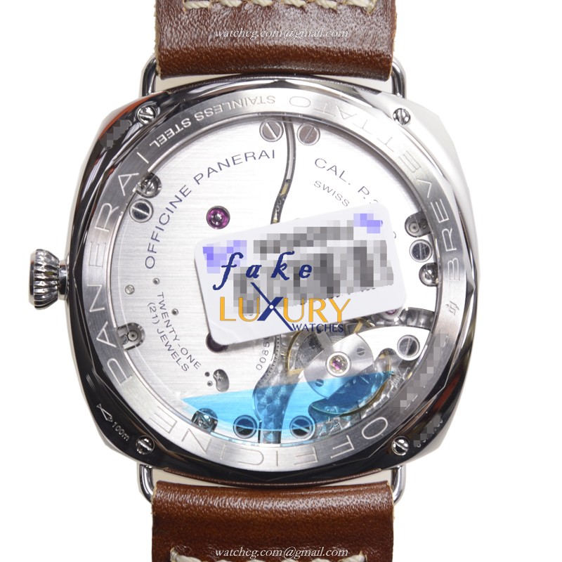 Panerai Radiomir PAM00449 Manual Wind Stainless Steel 47mm Black Dial Brown Cowhide Strap Replica - Image 3