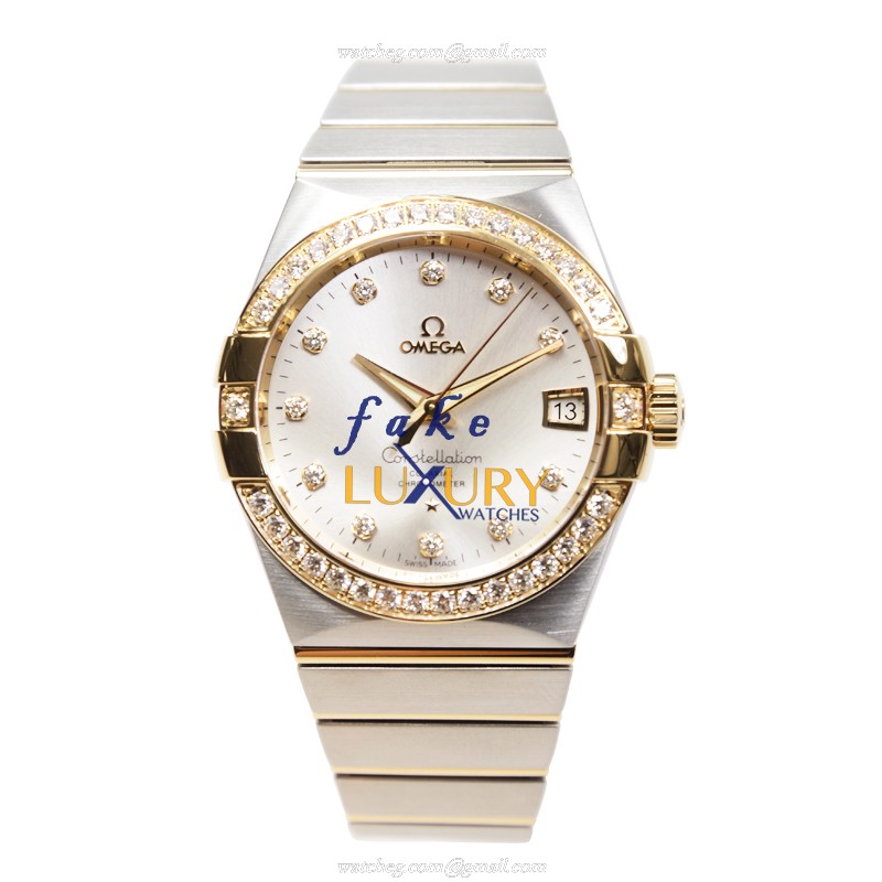 Omega 123.25.38.21.52.002 CONSTELLATION Auto 18kt Gold Diamond Steel Replica Watch - Image 2
