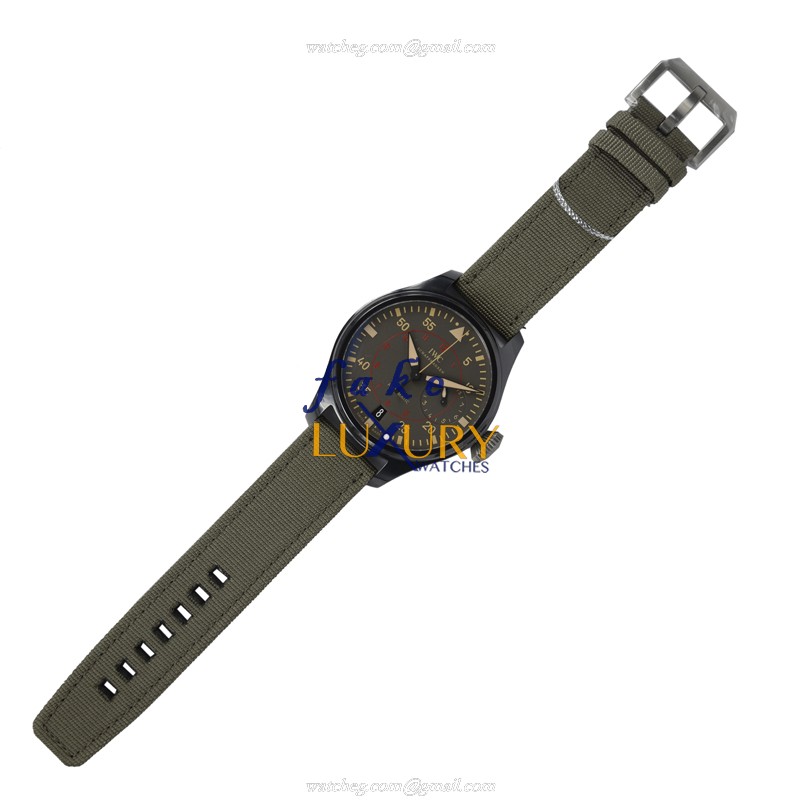 IWC IW501902 Pilot’s Watch Replica Automatic Titanium Dark Grey Dial Green Fabric Strap - Image 2