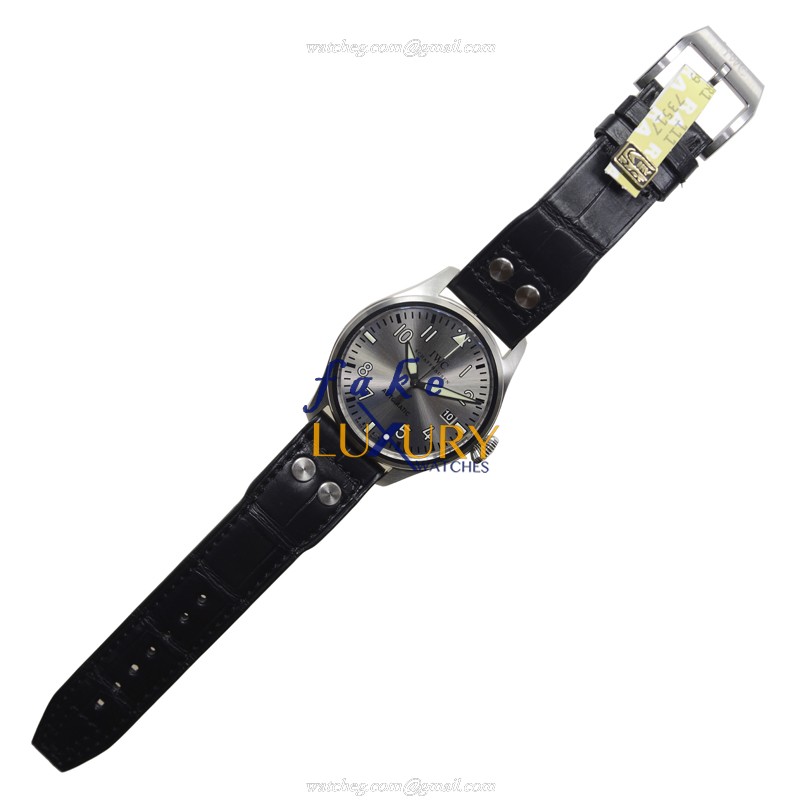 IWC IW325519 Pilots Automatic Replica Watch, Silver Dial, Steel Case, Black Alligator Strap - Image 2