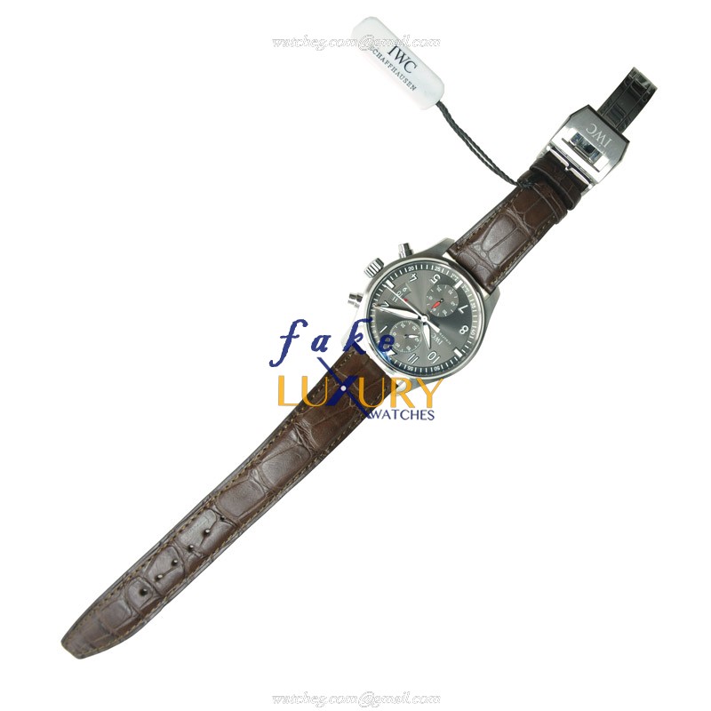 IWC IW387802 Pilot Replica Watch, Dark Grey Dial, Stainless Steel Case, Brown Alligator Strap - Image 2