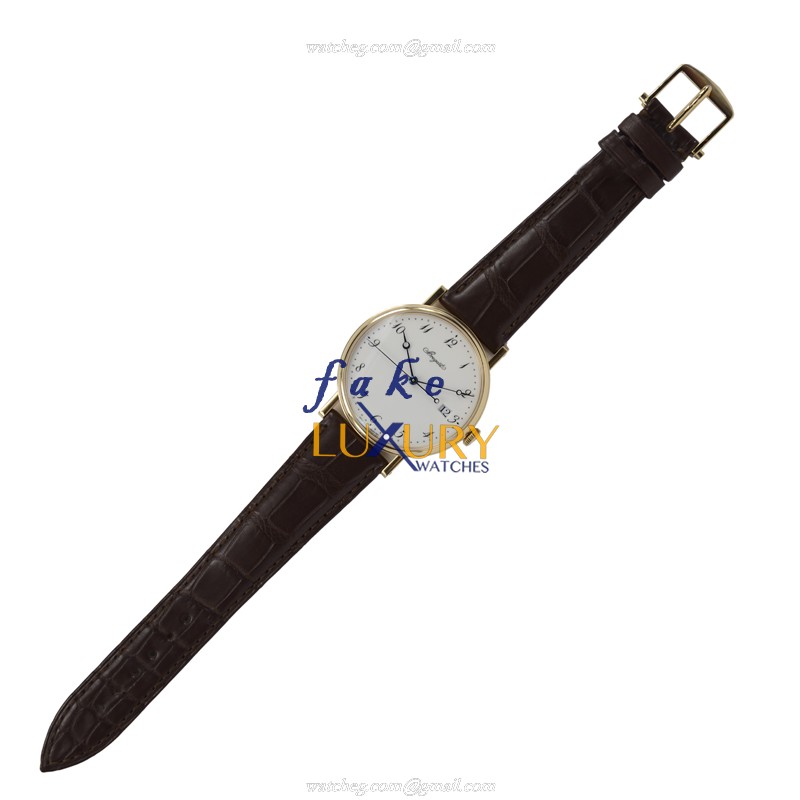 Breguet 5177BA/29/9V6 Replica Watch, Automatic, White Dial, 18kt Yellow Gold Case, Brown Alligator - Image 2