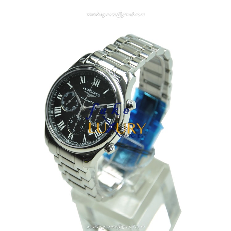 Longines L2.759.4.51.6 MASTER Replica Watch, Automatic, Black Dial, Steel Case, Silver Bracelet - Image 2