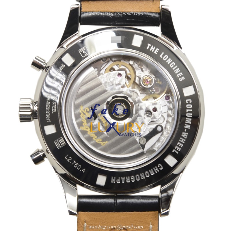 Longines Heritage L2.750.4.56.0 Replica Watch Automatic Black Dial Steel Case Alligator Strap - Image 3
