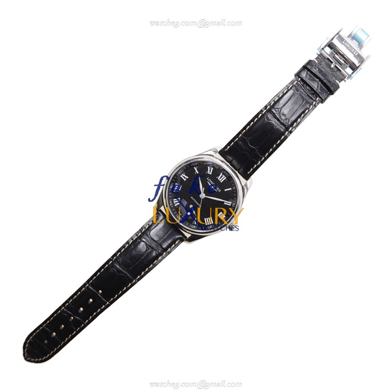 L2.666.4.51.7 - Longines Master Replica Watch Automatic 42mm Black Dial Leather Strap - Image 2