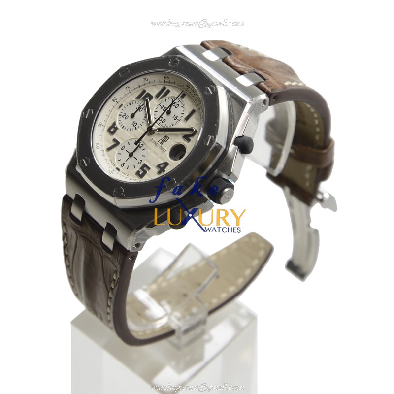 Audemars Piguet Royal Oak Offshore 26170ST.OO.D091CR.01 - White Dial - Brown Alligator Strap - Image 3