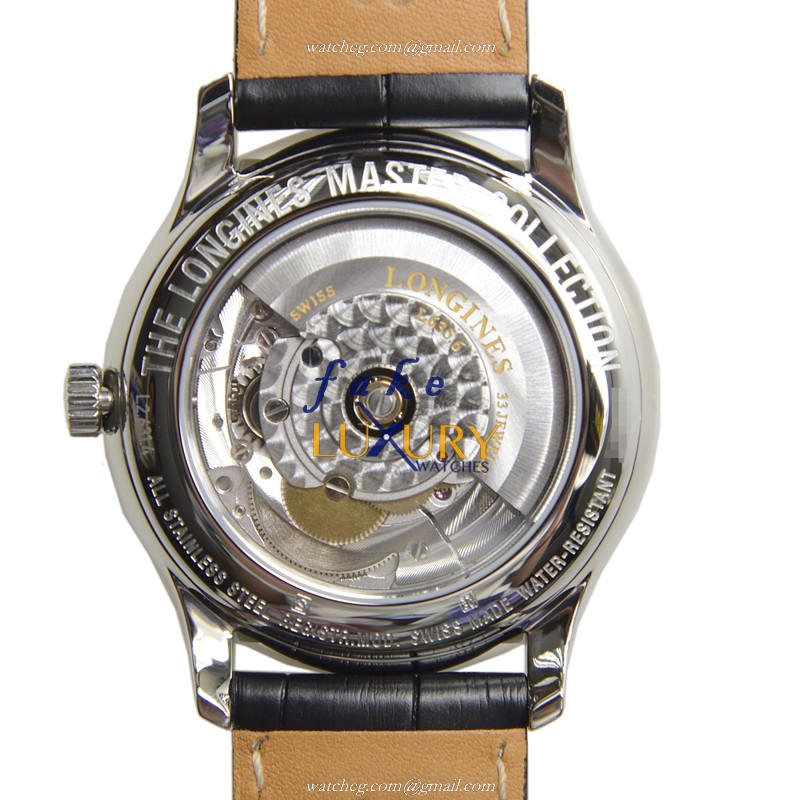 Longines L2.631.4.51.7 Replica Watch, Swiss Automatic, Black Dial, Alligator Strap, 38mm Stainless - Image 4