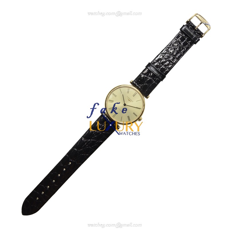 Longines L4.708.2.31.2 La Grande Replica Watch, Automatic, Gold Dial, Steel Case, Black Leather - Image 2