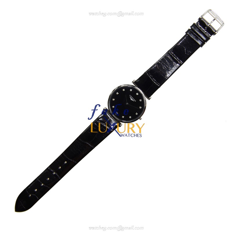 Longines L4.512.4.58.2 Quartz Replica Watch, Stainless Steel Case, Black Dial, Leather Strap - Image 2