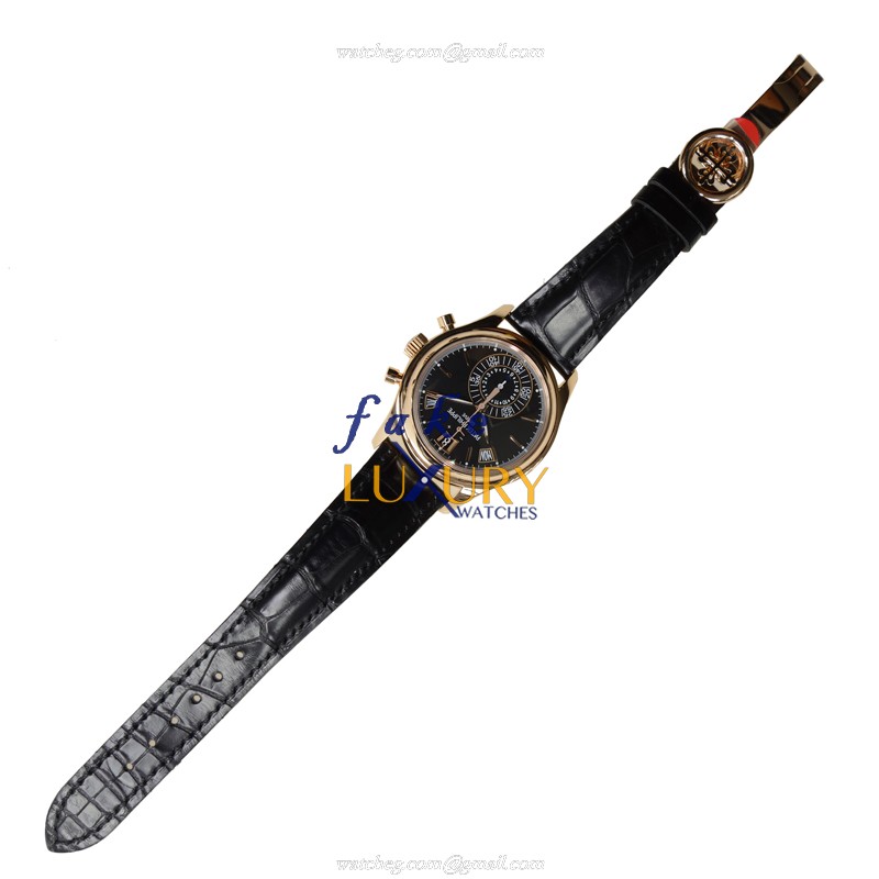 Patek Philippe 5960R-012 Complications Automatic 18kt Rose Gold Black Dial Alligator Strap Replica - Image 2