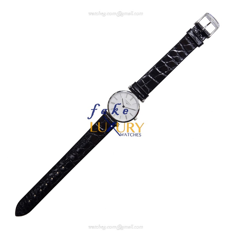 Longines La Grande Quartz Replica Watch L4.209.4.71.2 White Dial Stainless Steel Black Alligator - Image 2