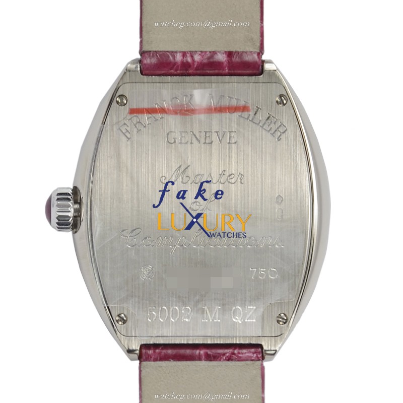Franck Muller 5002 M QZ OG Replica Watch Quartz Movement 18kt White Gold Case Silver Dial Red - Image 3