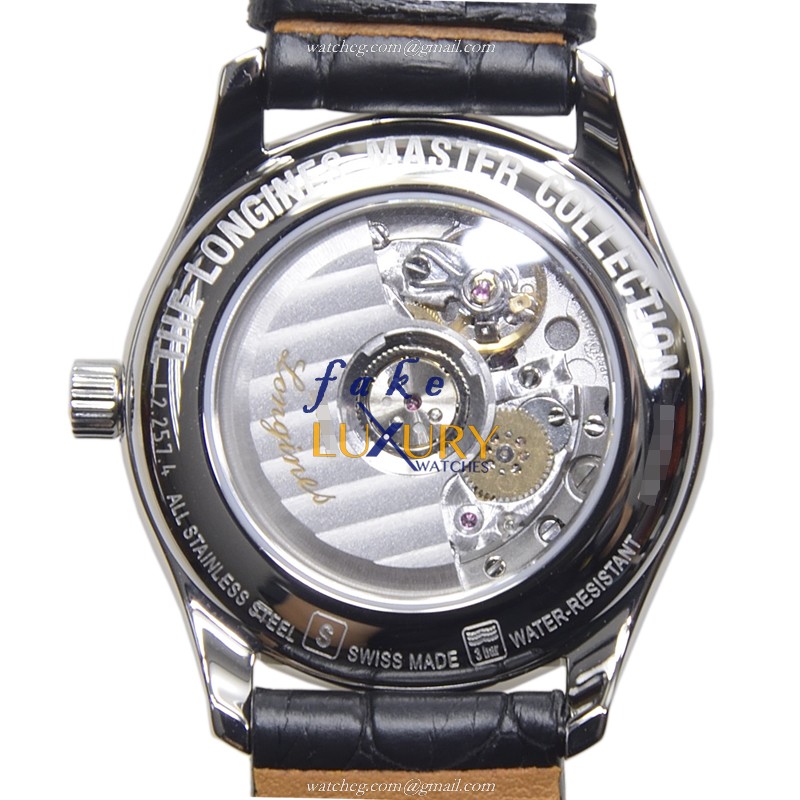 Longines L2.257.4.51.7 Master Replica Watch, Black Dial, Steel Case, Alligator Strap - Image 3