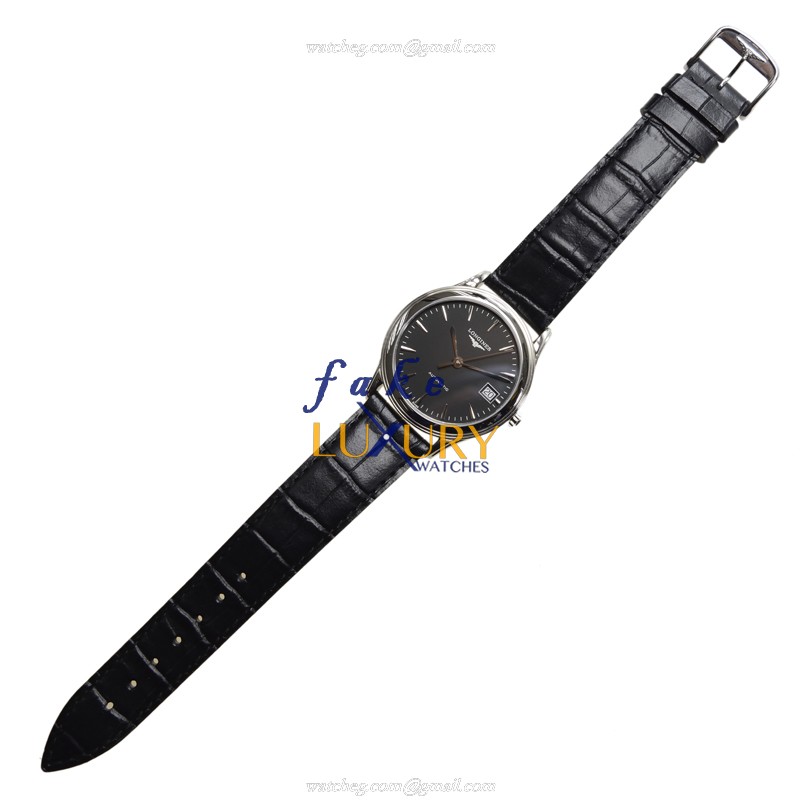 Longines L4.774.4.52.2 FLAGSHIP Automatic Black Dial Alligator Strap Replica Watch - Image 2