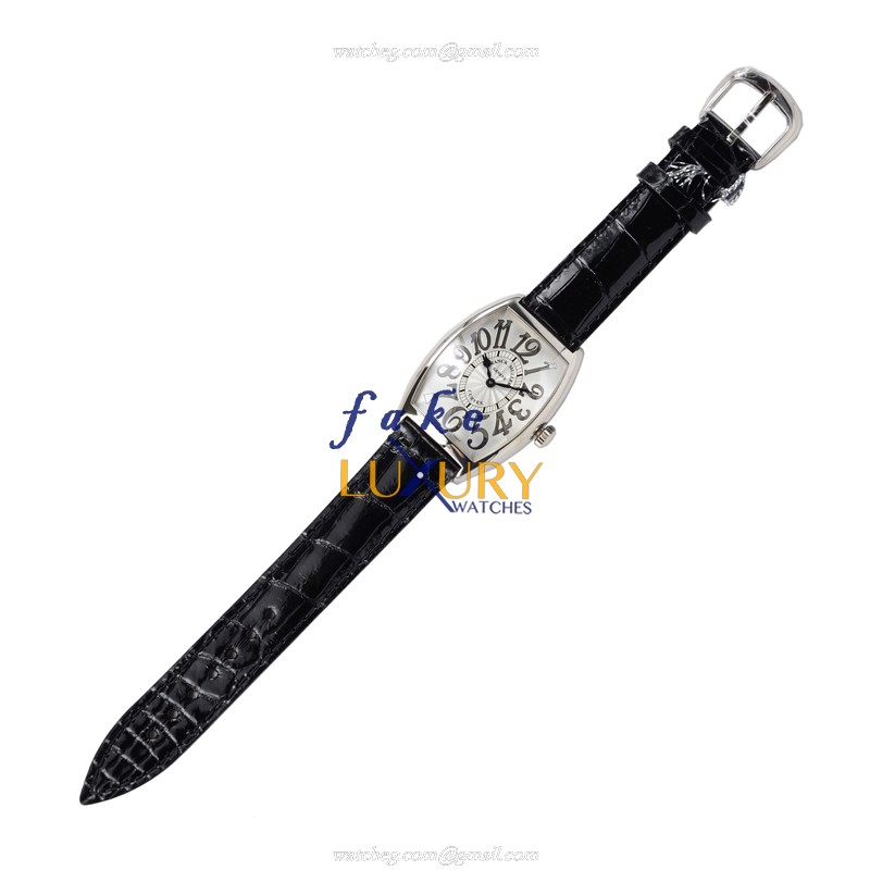 Franck Muller 2852 QZ REL OG Replica Watch Silver Dial 18kt White Gold & Diamond Black Strap - Image 2