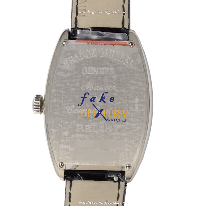 Franck Muller 2852 QZ REL OG Replica Watch Silver Dial 18kt White Gold & Diamond Black Strap - Image 3