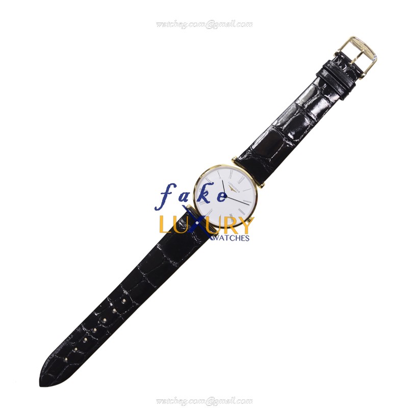 Longines L4.512.2.11.2 Quartz PVD Gold Replica Watch - White Dial, Leather Strap - Image 2