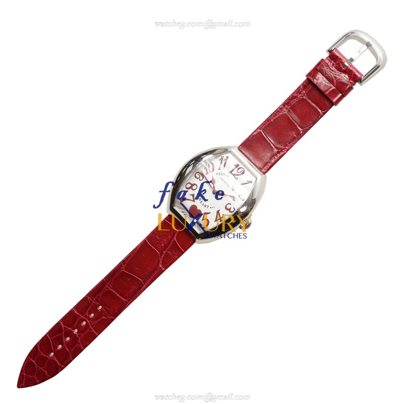Franck Muller 5000 H SC C 6H AC Replica Watch, Automatic Movement, Silver Dial, Red Alligator Strap - Image 2