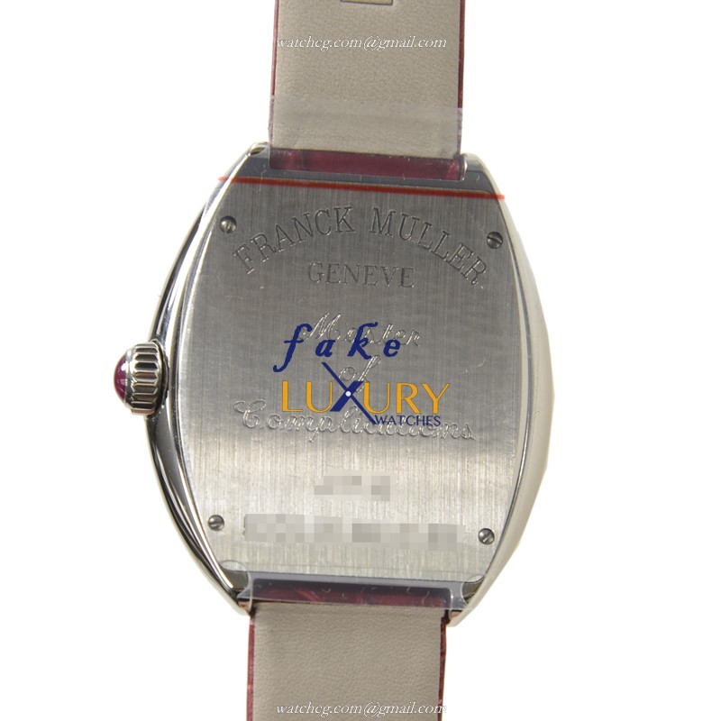 Franck Muller 5000 H SC C 6H AC Replica Watch, Automatic Movement, Silver Dial, Red Alligator Strap - Image 3