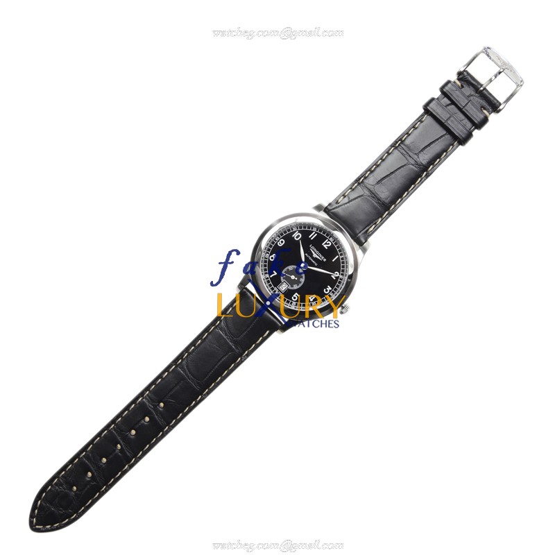 Longines L2.767.4.53.2 Automatic Steel Replica Watch | Black Dial & Black Alligator Strap - Image 2