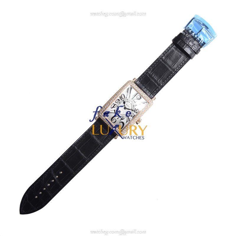 Franck Muller 1002 QZ D 5N Replica Watch Quartz Movement Silver Dial 30.5mm Rose Gold Diamond Case - Image 2