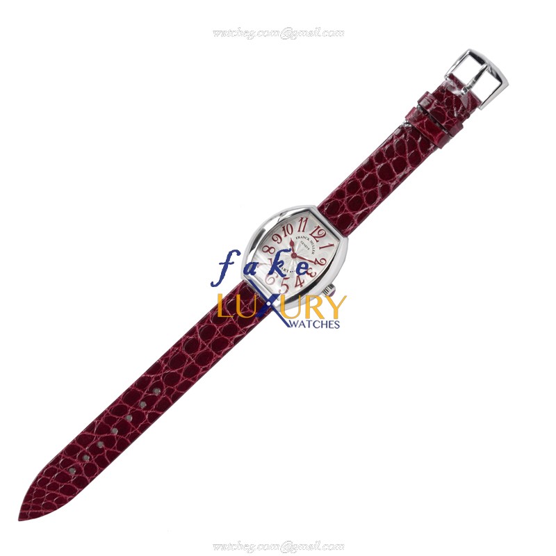 Franck Muller 5002 L QZ AC HEART Quartz Stainless Steel Replica Watch, Silver Dial, Red Alligator - Image 2