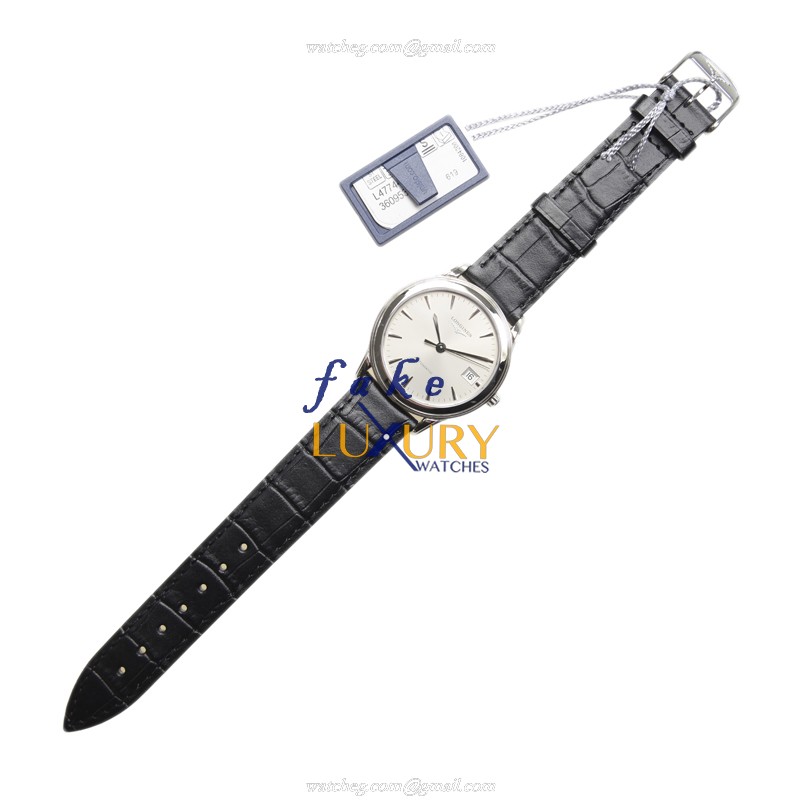 Longines L4.774.4.72.2 Flagship Replica Watch, Automatic, Silver Dial, Steel Case, Black Alligator - Image 2