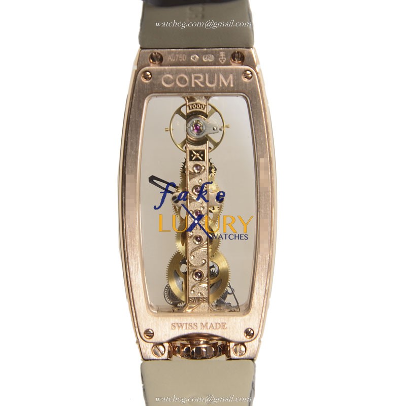 Corum 113.101.55-0001 0000 Bridge Replica Watch, Manual Wind, 18kt Rose Gold, Transparent Skull Dial - Image 3