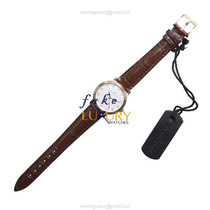 Blancpain VILLERET 6102-3642-55A Automatic 18kt Rose Gold White Dial Brown Alligator Replica Watch - Image 2