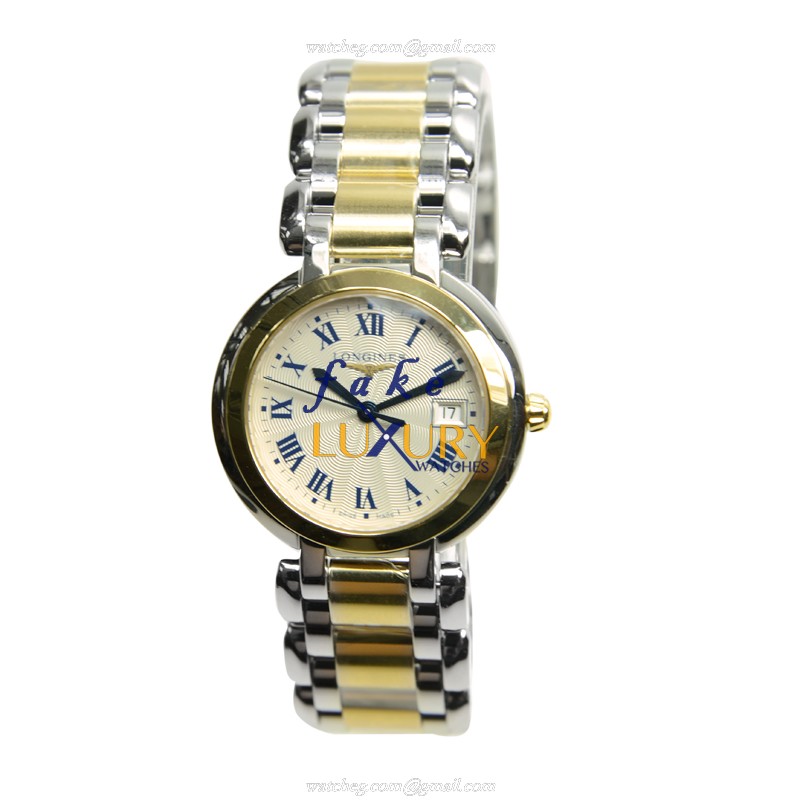 Longines L8.112.5.91.6 Prima Luna Replica Watch, Quartz Movement, 18kt Gold & Steel Case, Silver - Image 2