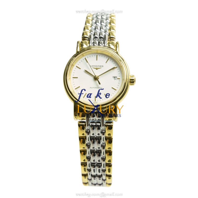 Longines PRESENCE L4.321.2.18.7 Automatic PVD Gold White Dial Silver Strap Replica Watch - Image 2