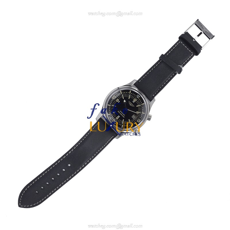 Longines L3.674.4.50.0 HERITAGE Auto Stainless Steel Replica Watch | 42mm Black Dial Fabric Strap - Image 2