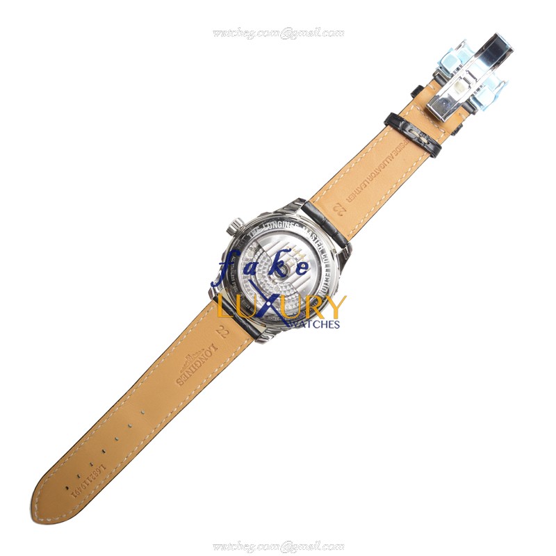 Longines L2.739.4.51.7 MASTER Replica Watch, Automatic, Black Dial, Steel Case, Alligator Strap - Image 3