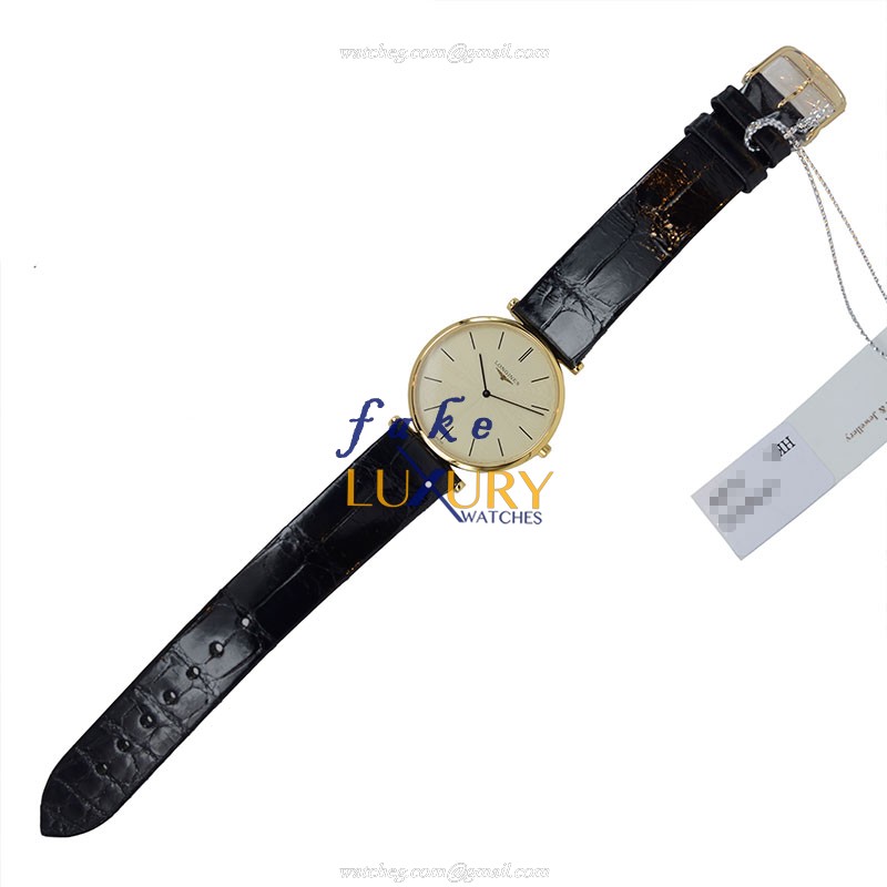 Longines L4.709.2.42.2 La Grande Replica Watch, Quartz, PVD Gold Case, Gold Dial, Black Leather - Image 2