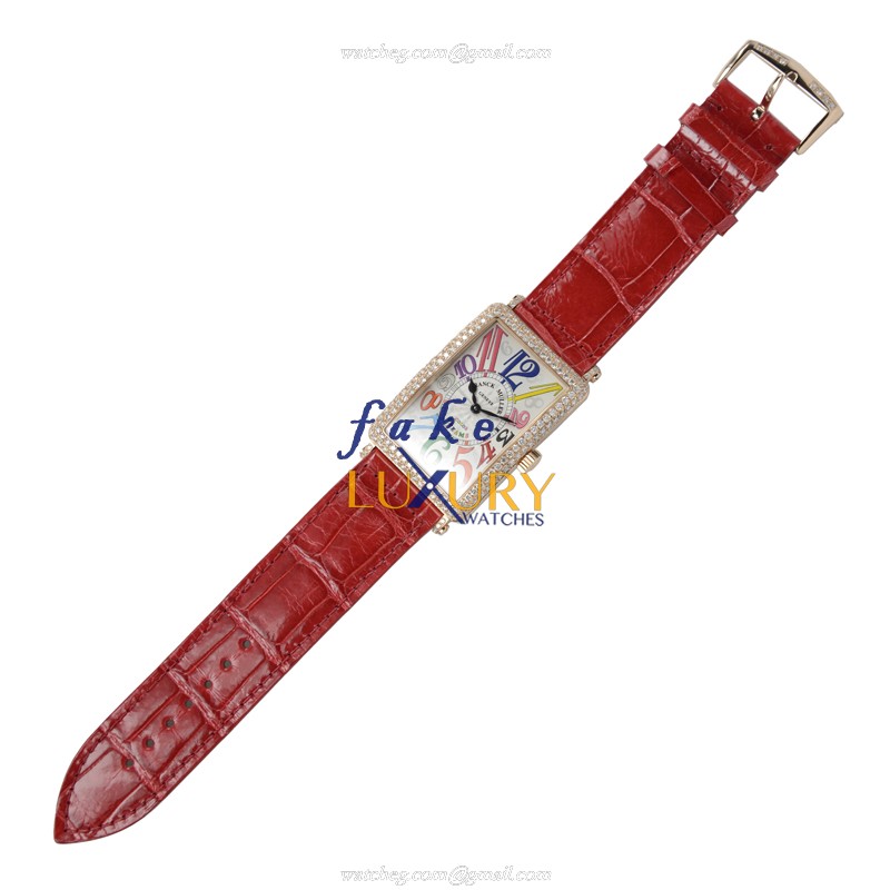 1002QZDCOLDRM5N - Franck Muller Long Island Replica Watch Quartz Rose Gold Diamond White Dial - Image 2