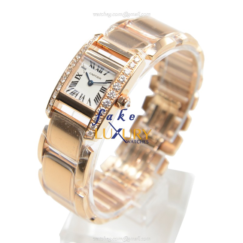 Cartier TANK WE70028H Quartz 18kt Rose Gold Diamonds Silvery Dial Replica Watch - Image 3