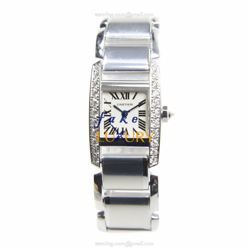 Cartier WE70039H Replica Watch, Tank Quartz, White Dial, 18kt White Gold & Diamond Case - Image 2